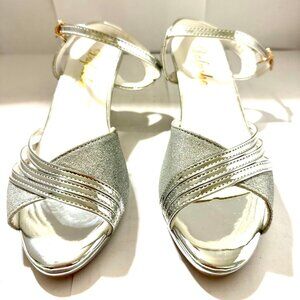 Fashion Glitter Sparkle Heel Ankle Open Toe Shoes Adult Women's Size 7.5